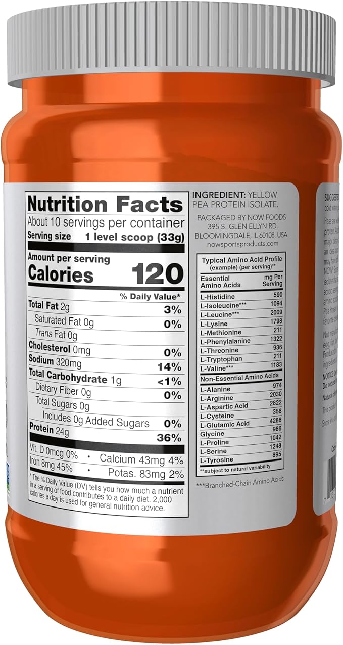 NOW Foods Sports Nutrition, Pea Protein 24 g, Easily Digested, Unflavored Powder, 12-Ounce