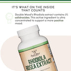 Rhodiola Rosea Supplement 500mg, 120 Vegan Capsules (Third Party Test, Gluten Free, 3% Salidrosides, 1% Rosavins Extract) for Performance, Calming, Motivation by Double Wood