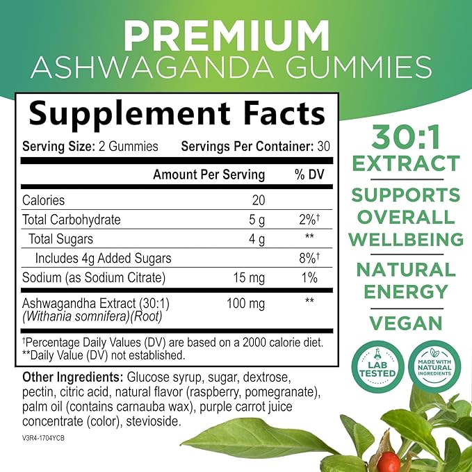 Ashwagandha Gummies - Advanced Ashwagandha Gummy Formula for Daily Use - Natural Antioxidant Support & Brain Health Support - Natural Calm, Relaxation, & Immune Support - Berry Flavor - 60 Gummies