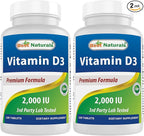 Best Naturals Vitamin D3 2000 IU (50 mcg) - 100 Tablets - 100 Days Supply - Helps Support Immune Health, Strong Bones and Teeth, & Muscle Function (100 Count (Pack of 2))