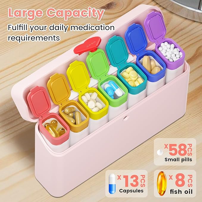 Odaro Weekly Pill Organizer 2 Times a Day, Large Pill Box 7 Day, Daily Twice Am Pm Medicine Organizer, Travel Contaniner for Medicine, Vitamin and Supplement, Pink