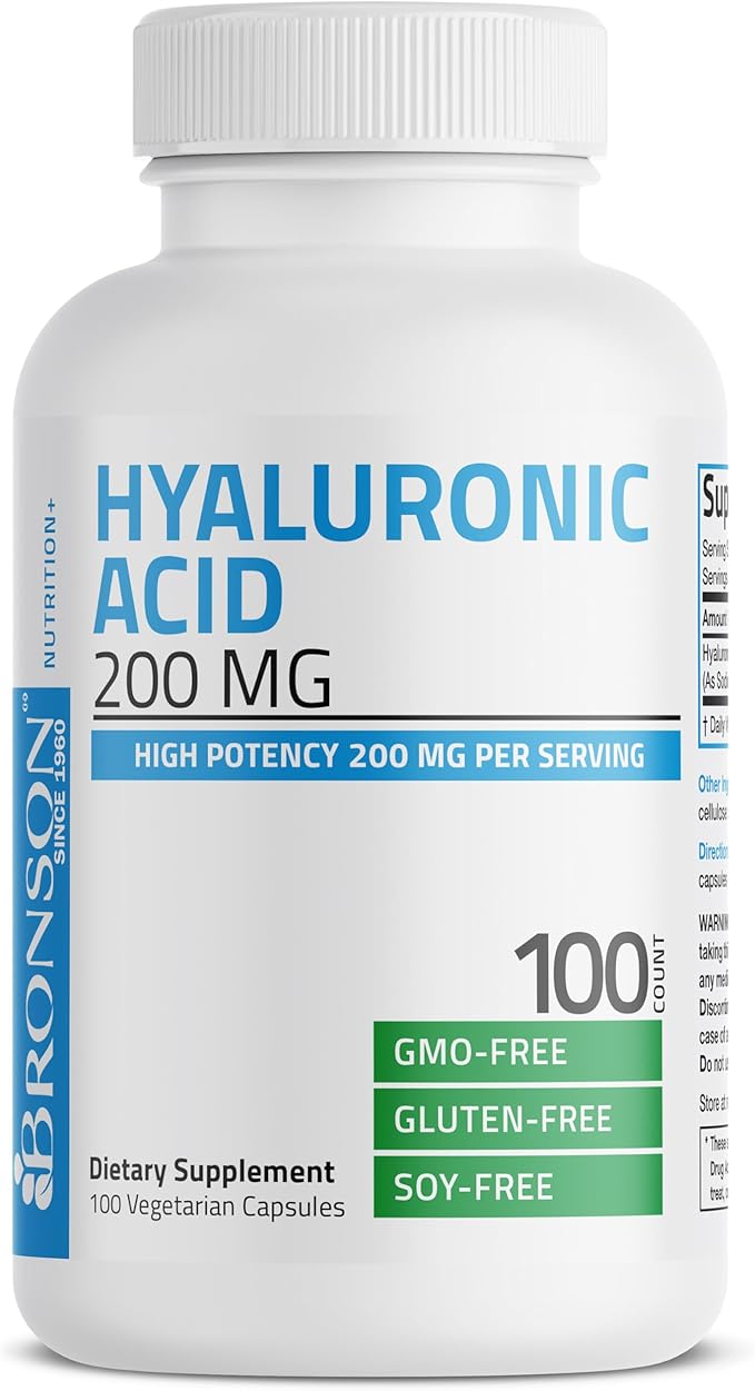Bronson Hyaluronic Acid 200 MG High Potency Joint Health & Healthy Skin Support, Non-GMO, 100 Vegetarian Capsules