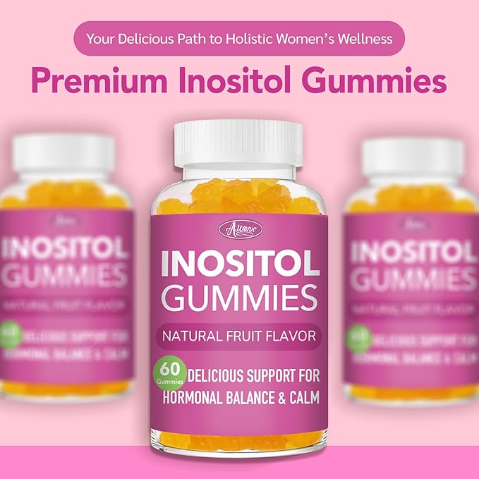 Myo-Inositol & D-Chiro Inositol Multivitamin Gummies, 40:1 Ratio, Magnesium Glycinate 400mg, Omega-3 &Folate, PCOS Vitamins for Women Hormone Balance, Menstrual Cycle and Fertility Support