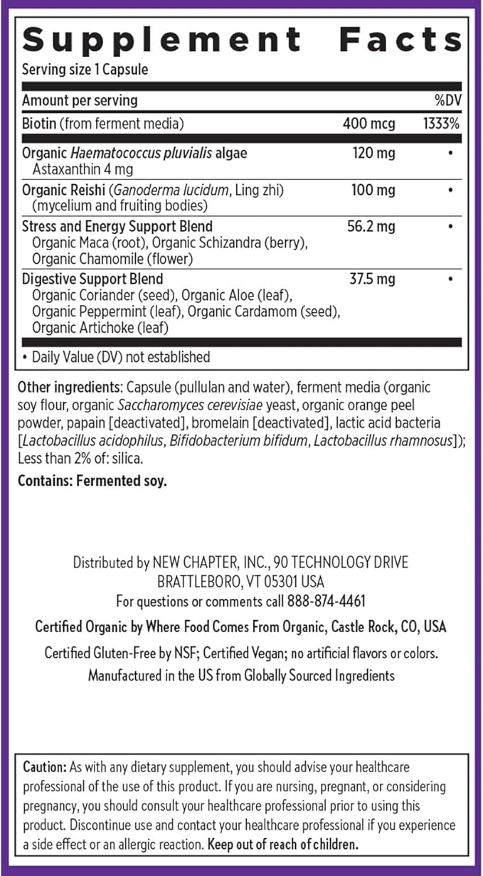 New Chapter Biotin Supplement, Vegan Hair Skin and Nails Vitamins with Fermented Biotin + Astaxanthin - 60 Count