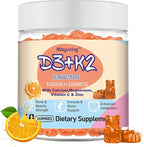 Vitamin D3 K2 Gummies,Vitamin D3 10000 IU with K2 200mcg,VitaminC,Calcium,Magnesium,Zinc,Support for Bones,Joints,Muscles,Nerves,and Immune System (60,Orange,Sugar-Free)