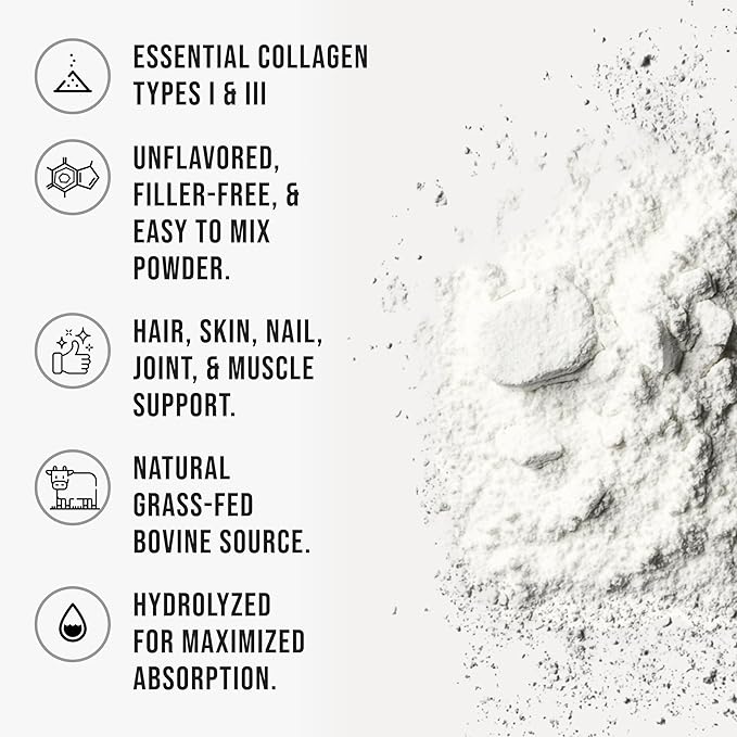 Bovine Collagen Peptides Powder Hydrolyzed Type I & III Protein, Grass-Fed Pasture-Raised Source, Unflavored Collagen Supplement Paleo-Friendly For Active Lifestyles & Wellness Non-GMO,1.16 lb (525g)