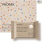 ProMix Nutrition Protein Puff Bars - Birthday Cake - Marshmallow Crispy Treat - Great Tasting & Healthy On The Go Snack - High Protein & Low Calorie - Free From Gluten, Soy, & Corn - 12 Bars