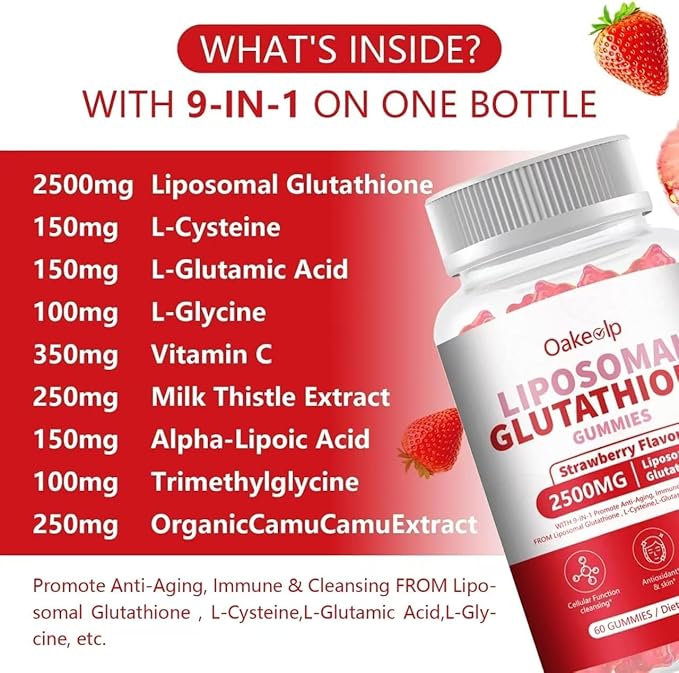 30 Days Supply 2500MG Liposomal Glutathione Gummies,Enhance 98% Absorption-for Skin whitening & Support Liver Function, Antioxidant for Aging Alleviation