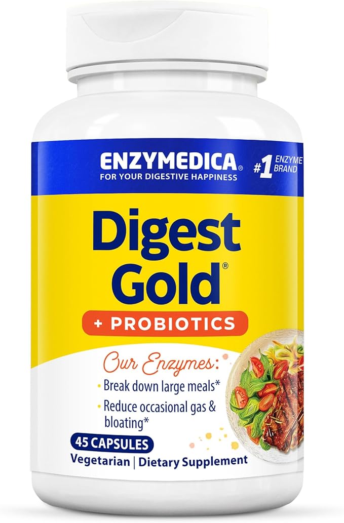 Enzymedica Digest Gold + Probiotics, 2-in-1 Digestive Enzymes & Probiotic Support, Promotes Gut Health with 1 Billion Active Cultures, 45 Capsules