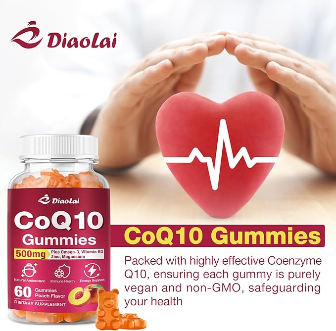 2 Pack CoQ10 Gummies - 500mg per Serving with Omega-3 (EPA & DHA), B3 & Zinc - Supports Immunity & Energy - Delicious Orange Flavor - Non-GMO, Gluten-Free - 120 Count