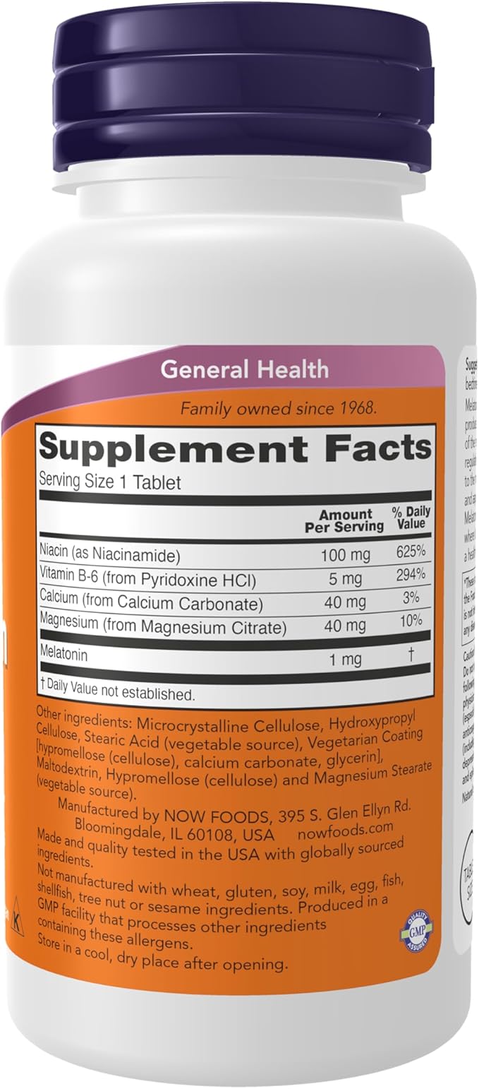 NOW Foods Supplements, Melatonin 1 mg, with Co-Factor Nutrients, Healthy Sleep Cycle*, 100 Tablets