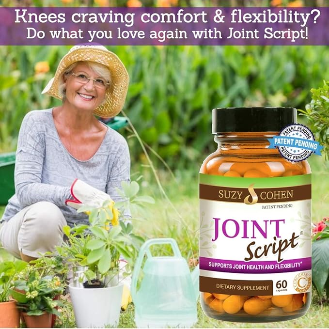 Suzy Cohen Joint Script Joint Support Supplement with Hyaluronic Acid, C3 Curcumin Turmeric Extract, MSM, Collagen Peptides, Ginger, and Boswellia for Maximum Flexibility, Tendon and Cartilage Health