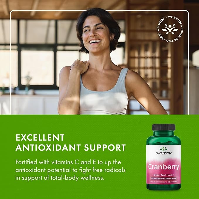 Swanson Cranberry 20:1 Juice Concentrate Urinary Tract and Kidney Health Supplement for Women and Adults Seeking Bladder Support with Vitamins C & E (180 Softgels, 3 Pack)
