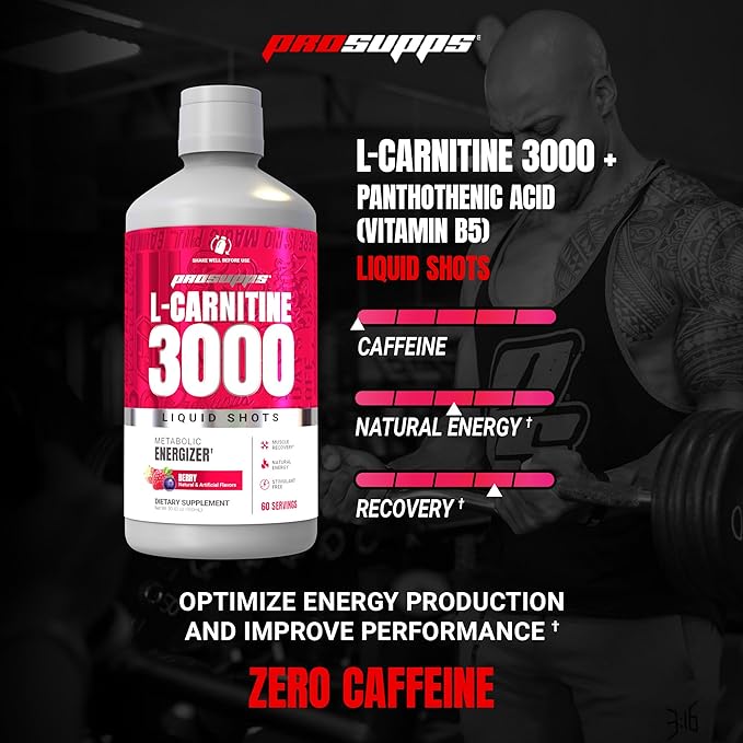 ProSupps L-Carnitine Liquid 3000, Stimulant-Free Liquid Shots for Men & Women - Clean Workout Drink for Energy, Performance & Muscle Recovery - No Sugar, No Carbs - 60 Servings, Berry
