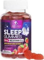 Sleep Gummies - 8mg Melatonin Per Serving - With Passiflora Extract for Restful Sleep - Fast Acting Melatonin Sleep Gummy Supplement for Adults, Vegan, Non-GMO, Tasty Strawberry Flavor - 60 Gummies