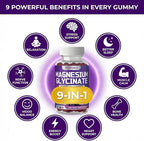 Magnesium Glycinate Gummies, Sugar Free, High Absorption, Gentle on Stomach, Chewable, Grape Flavor, 60 Count (Pack of 1)