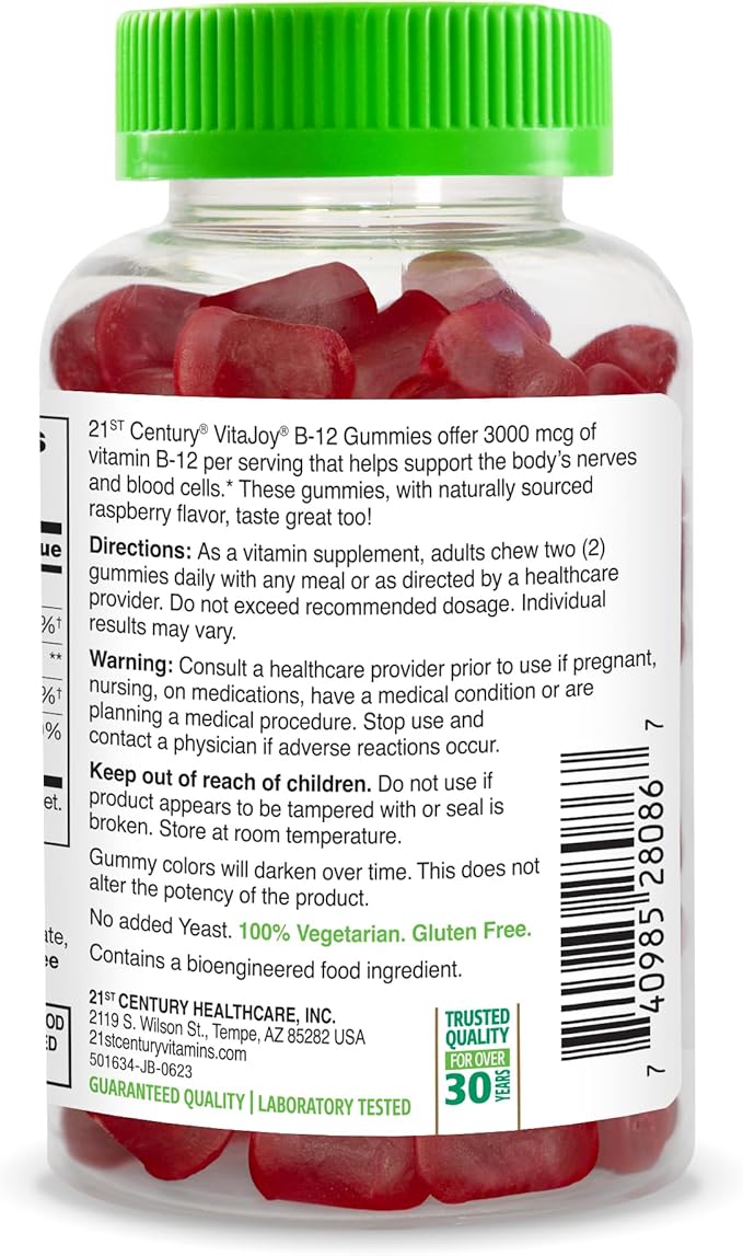 21st Century VitaJoy Extra Strength B-12 3000 mcg Gummies, Raspberry, 90 Count