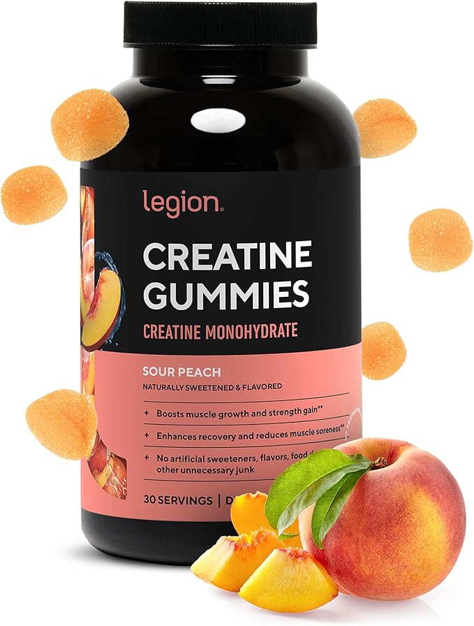 LEGION Creatine Monohydrate Gummies - Clean Creatine Chewables for Muscle Gain, Improving Endurance & Post Workout Recovery - Creatine Supplement for Maximum Absorption (Sour Peach)