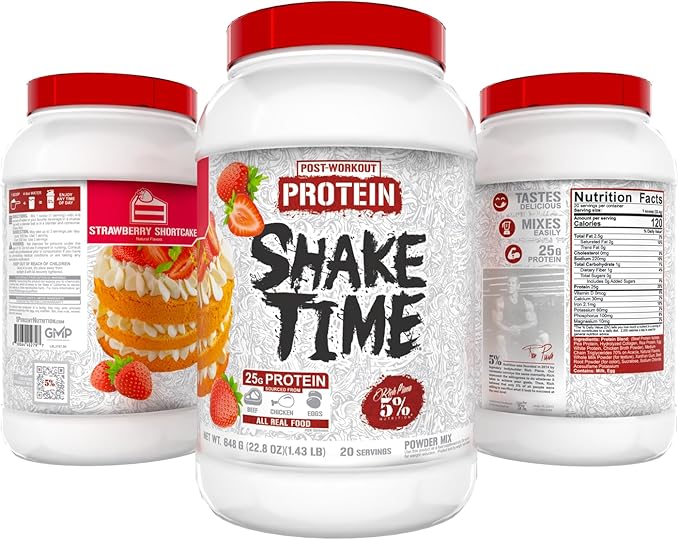 5% Nutrition Rich Piana Shake Time | 24g Animal Based Protein Drink | Grass-Fed Beef Isolate, Chicken, Whole Egg | No Sugar, Dairy, or Soy | (Strawberry Shortcake)