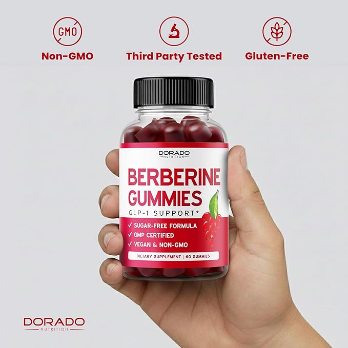 Berberine Gummies with Ceylon Cinnamon (1,200mg) Premium Sugar-Free Berberine Ceylon Cinnamon Supplement for Adults - Third-Party Tested, Non-GMO & Made in USA - 60 Count Chewable Gummies