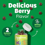 Feel Great Super Green Gummies for Kids | Fruit and Vegetable Gummies | Vegan Veggie Gummy Multivitamin for Kids | Veggie Fiber Supplement | 60 Count