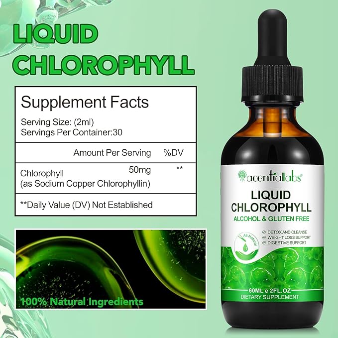Chlorophyll Liquid Drops, Organic Liquid Chlorophyll Body Deodorizing, Supports for Odor Balance, Natural Body Freshness, Body Odor Control, Fresh Breath, 60ml 2Bottle.