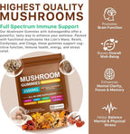Mushroom Gummies for Adults,10x Mushroom Supplement,Energy, Focus, Mood & Cognitive Support,Vegan, Immune, Brain Support & Chill Mushroom Complex Gummy,80 Gummies