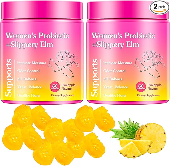 Her Juicy Premium Feminine Probiotics Gummies for Women, Pineapple Flavor Feminine Gummies with Slippery Elm Support pH Balance, Improve Immune, Vegan, Gluten Free, Purple, 2 Packs
