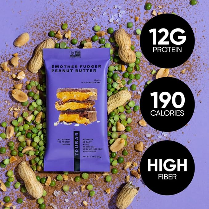 TRUBAR Vegan Protein Bars, Chocolate Covered Cravings Variety Pack, Peanut Butter, Cookies & Cream, & Cookie Dough, Gluten Free, Plant Based, High Fiber, Dairy Free, On the Go Healthy Snacks, 12 Count