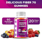 Vitamatic Prebiotic Fiber Gummies for Adults – 4 Pack (Total 120 Gummies) 7g Fiber per Serving | Extra Strength | Zero Sugar Added | Pectin-Based | Digestive Health & Regularity Support