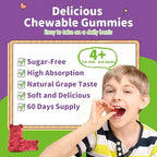 Magnesium Gummies for Kids - Magnesium Glycinate Gummies Supplement with L-Theanine, Vitamin B6, D3 for Kids & Adults - Support Calm, Sleep, Relaxation, Brain, Bones, Sugar Free Grape 60ct