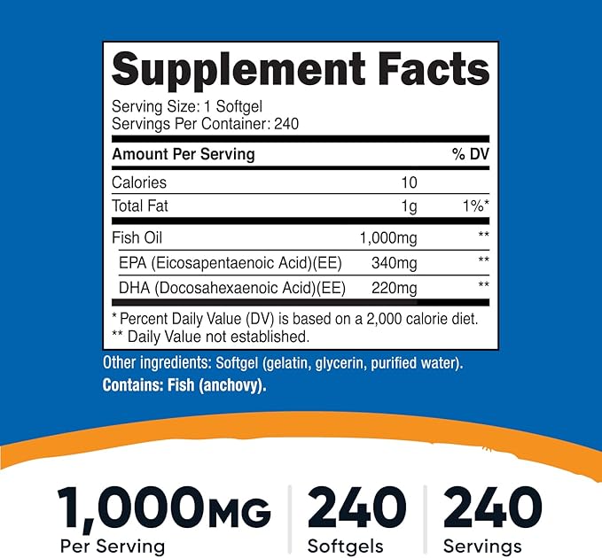 Nutricost Fish Oil 1000mg (560mg of Omega-3), 240 Softgels (3 Bottles)