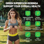 Moringa Gummies for Women Men, Pure Organic Moringa Leaf Extract Supplement with Vitamin C & E, Turmeric, Ceylon Cinnamon, Probiotics for Gut & Immune Health, Supergreen, Sugar-Free, Vegan, 60 Chews
