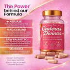 Caderas Divinas : Bigger Booty & Wider Hips – Aguaje + Maca Pills with Moringa & Saw Palmetto – 4 Super Ingredients for Natural Curve Growth – by CurvyFruit – 60 Capsules