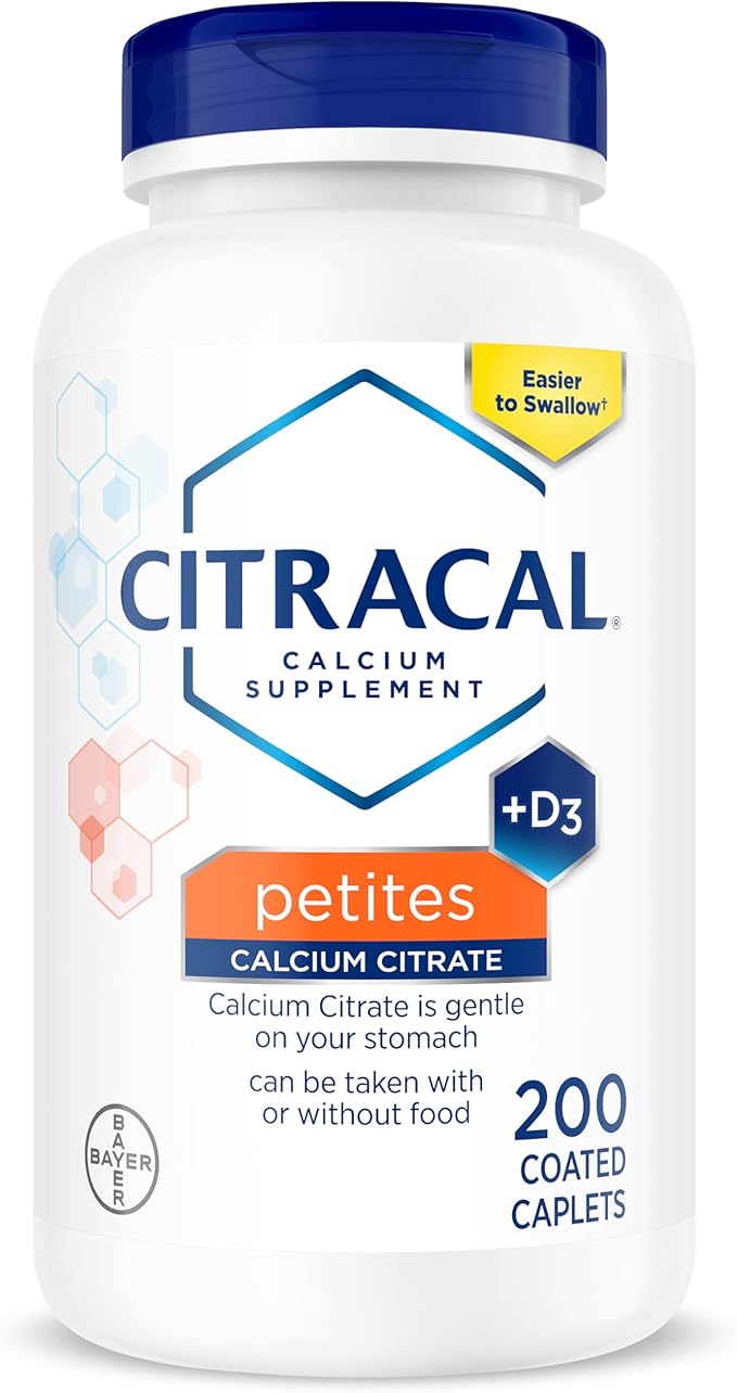 Citracal Petites, 400 mg Calcium Citrate, Easily Absorbed and Highly Soluble with 12.5 mcg (500 IU) Vitamin D3, Smaller and Easier to Swallow Caplets, 200 Count