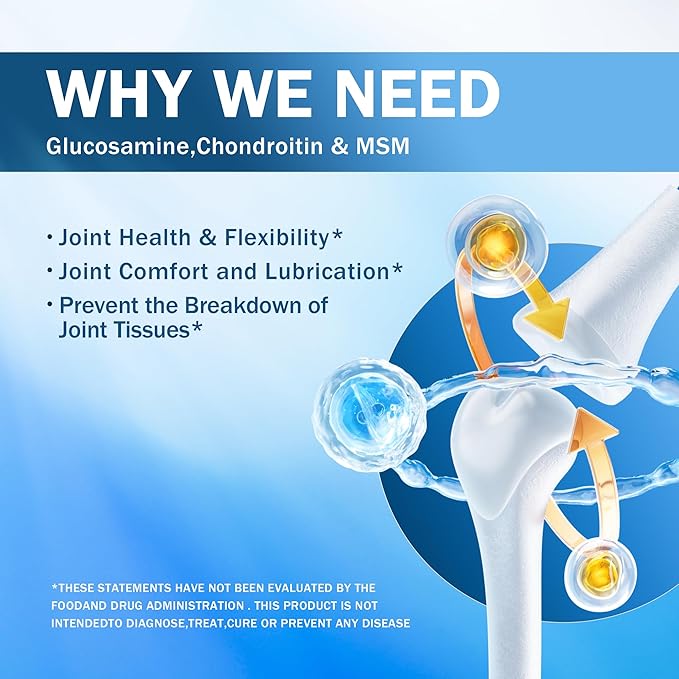 NYO3 Glucosamine 1500mg with Chondroitin MSM 120 Capsules Collagen Peptide | Joint Support Supplement, 30 Day Supply Joint Health (Products Nearing Expiration)