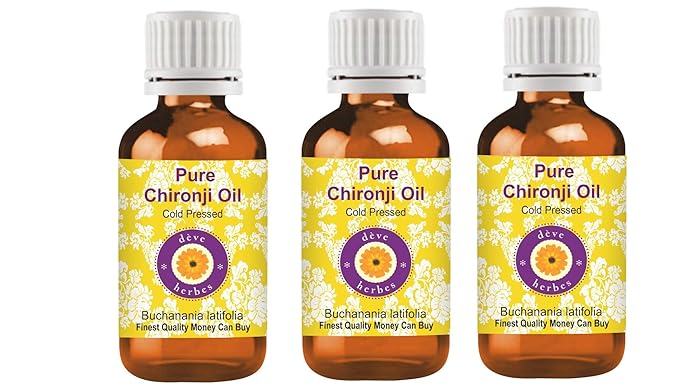 Deve Herbes Pure Chironji Oil (Buchanania latifolia) Cold Pressed (Pack of Three) 100ml X 3 (10 oz)