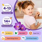 Saffron Gummies for Kids & Adults, 20-in-1 Saffron Supplements with 88.5mg Saffron Extract, B6, B12, C, D3, Magnesium for Calm, Focus, Nerve, Sugar Free, Vegan, Non-GMO, Peach Mango Flavor, 60 Counts