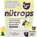 Grüns Nutrops Lions Mane Mushroom Gummies for Adults, Functional Nootropics, Herbal Brain Supplement for Energy, Brain Health, Cognitive, Memory & Focus, Reishi, Chaga, Cordyceps, Coriolus, 28 Count