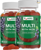 YUM-V'S Iron Gummies - Multivitamin Iron Supplement with Vitamin C, A, B & Zinc, Supports Blood Oxygen, Vegan Supplements for Women, Men & Kids for Growth and Development - Grape Flavor | 2-Pack
