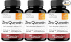 Sandhu's Zinc Quercetin 120 Vegetarian Capsules (Pack of 3) | High Absorption Zink Supplements for Immunity and Seasonal Allergy | Antioxidant Immune Support for Men and Women | Easy to Swallow