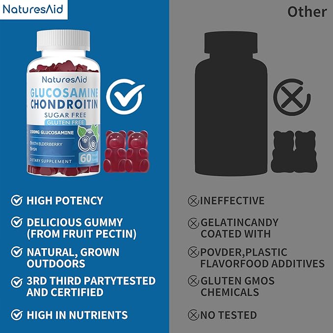 Natures Aid Glucosamine Chondroitin Gummies with MSM & Elderberry Extra Strength - Joint Support, Antioxidant Immune Support Supplement for Adults, Men & Women.(2 Pack)