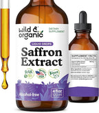 Wild & Organic Saffron Supplements 88.5 mg - 5-Month Supply - Saffron Extract Drops for Mood, Focus, Eye Support - Crocus Sativus Liquid Extract - Vegan, Alcohol & Sugar-Free Tincture - 4 fl oz