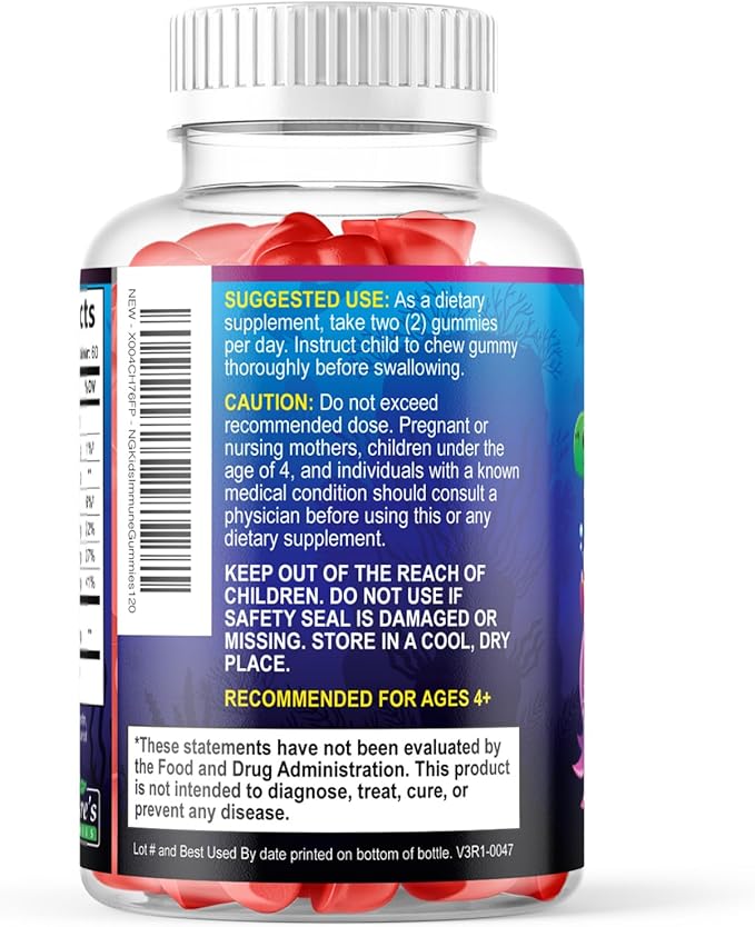 Kids Immune Support Supplement Gummies - Daily Childrens Vitamins C, Zinc & Echinacea - Gummy for Kids Immune Support, Ages 4 and Up, Natural Berry Flavor, Non-GMO, Gluten-Free & Vegan - 120 Gummies