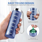 Metal Weekly Pill Organizer, Large Travel Pill Box, Portable Aluminum Alloy Waterproof Container, 7 Day Daily Medicine Organizer Holder for Vitamin, Fish Oil, Supplement, Dark Blue