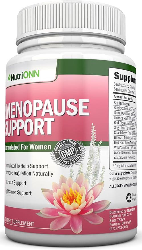 NutriONN Perimenopause Supplement for Women - Natural Support for Hot Flashes & Night Sweats - Improved Mood & Sleep - 11 Herbal Ingredients with Black Cohosh & Red Clover - Hormone Balance - Non-GMO
