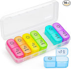 AUVON Weekly Pill Organizer 2 Times a Day in 7 Colors with Face-Up Labels for Easy Organization, Portable AM PM Pill Box 7 Day with Dual Protection Keeps Medications, Vitamins, Fish Oils from Spills