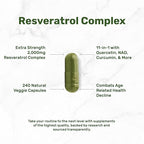 Resveratrol Complex 2,000mg, 240 Veggie Capsules – Extra Strength Trans-Resveratrol with NAD, Quercetin, Curcumin, Grape Seed & More – Healthy Aging Antioxidant for Energy & Brain Support