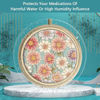 Pill Case Pill Box with Mirror Retro 3 Compartment Small Pill Organizer for Purse or Pocket Bronze Small Roud Pill Box or Vitamins, Fish Oil, Supplements, Pill Containe Travel Gifts（Retro Floral）