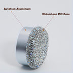Small Pill Case 3 Compartments, Metal Round Portable Pill Box, Waterproof Travel Pill Organizer, Pocket Purse Medicine Vitamin Holder EDC Container (Silver with Rhinestone)